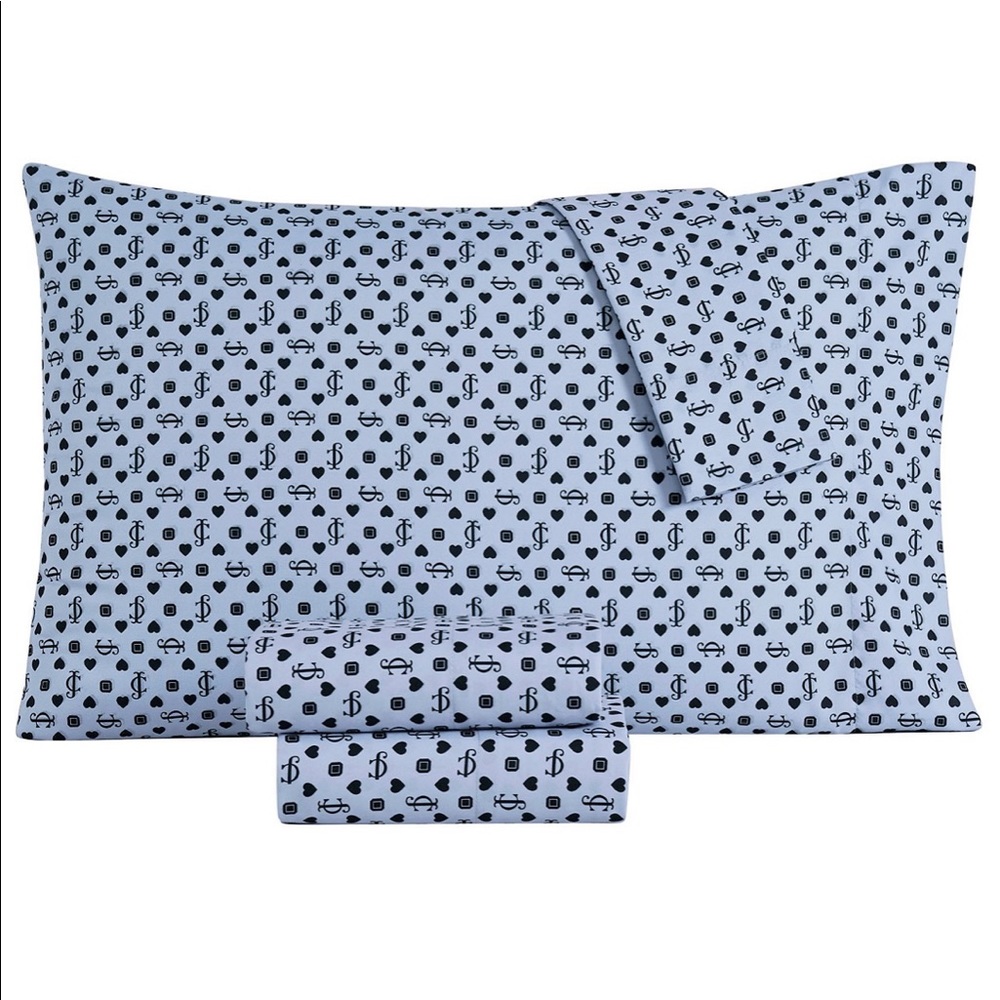 Juicy couture blue key iconic 4 piece microfiber sheet set pillowcases queen sz